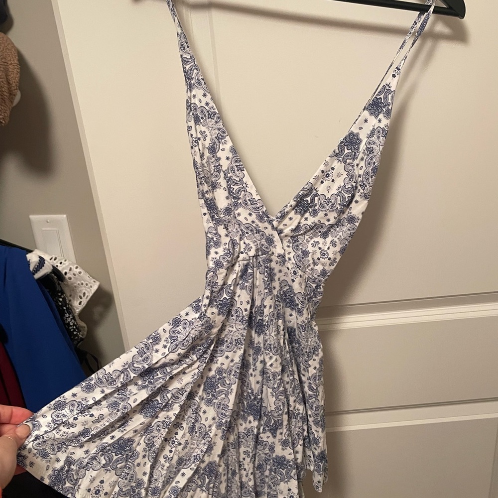 LF Blue Paisley Backless Romper, XS